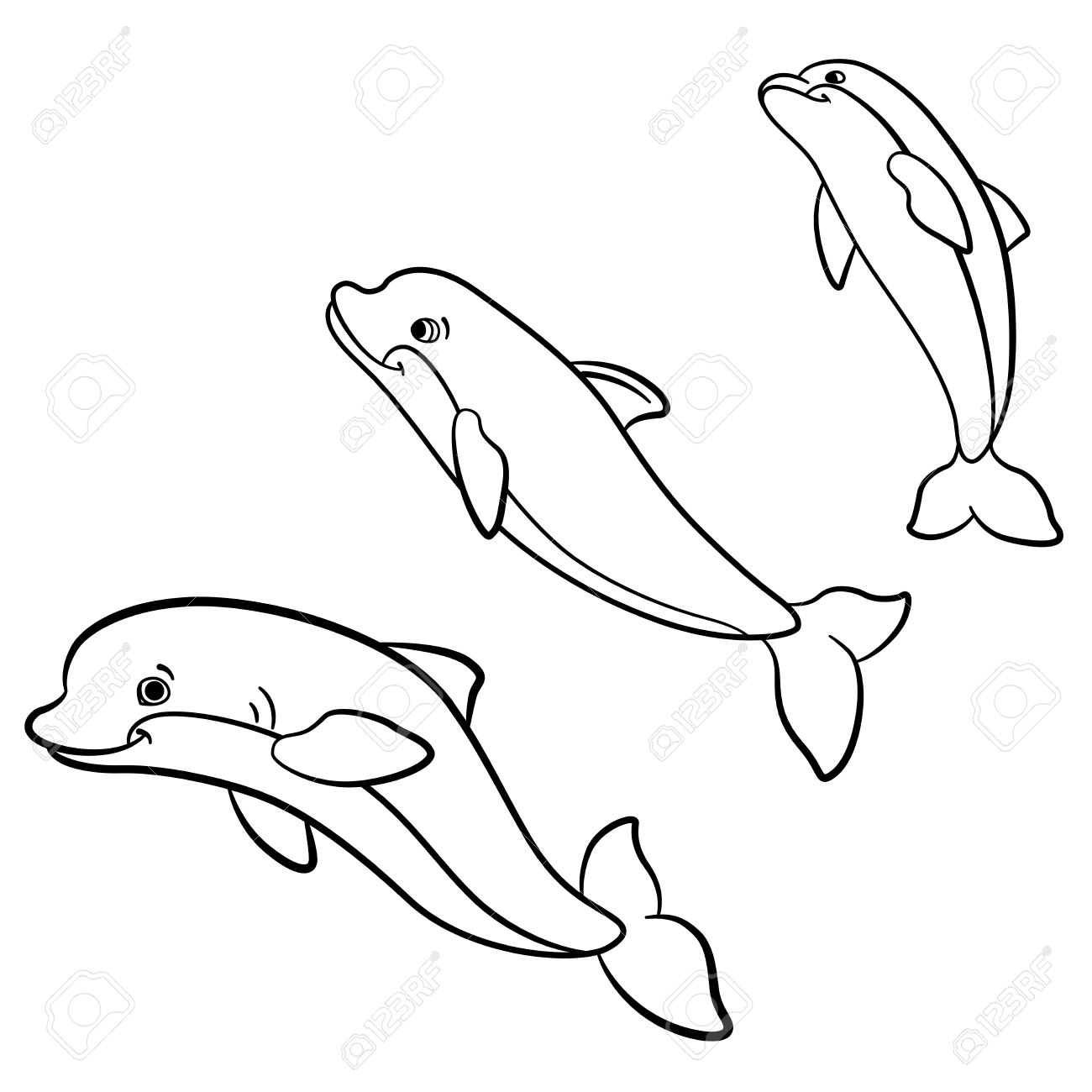 1300x1300 Coloring Pages. Marine Wild Animals. Three Cute Dolphins Jump
