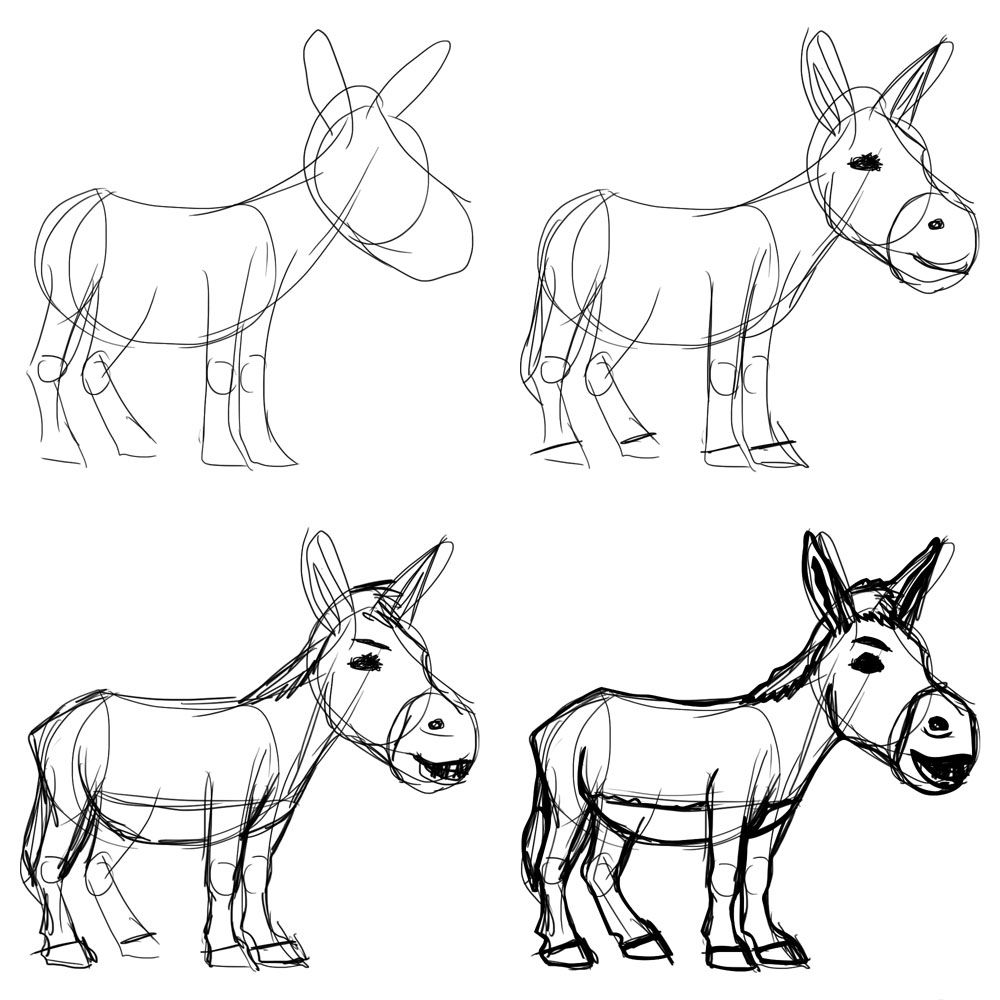 1000x1000 Donkey Cartoon Drawing In 4 Steps With Photoshop Cartoon