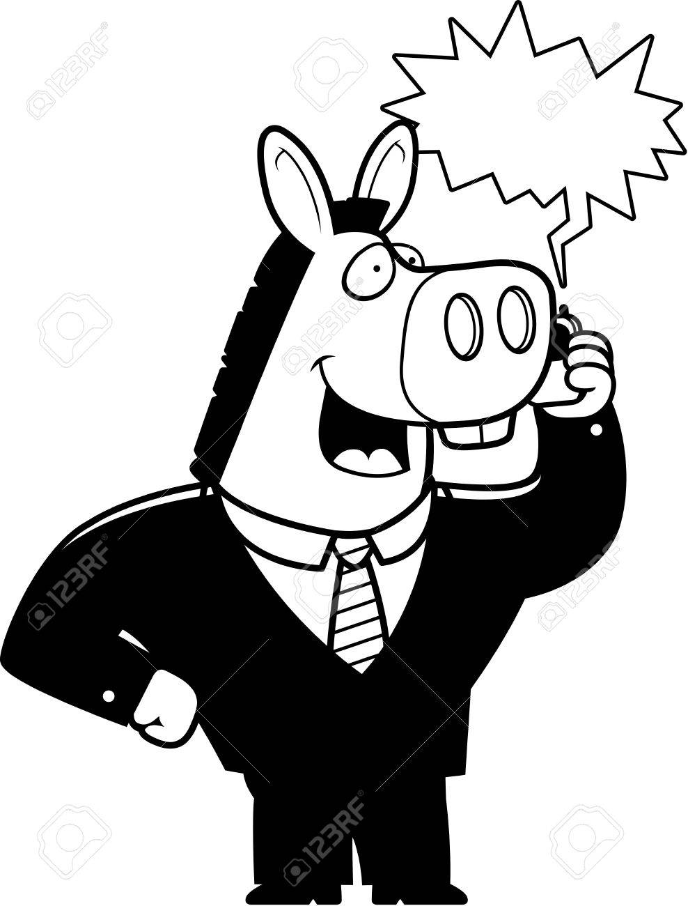 988x1300 A Cartoon Donkey In A Suit Talking On A Cell Phone. Royalty Free
