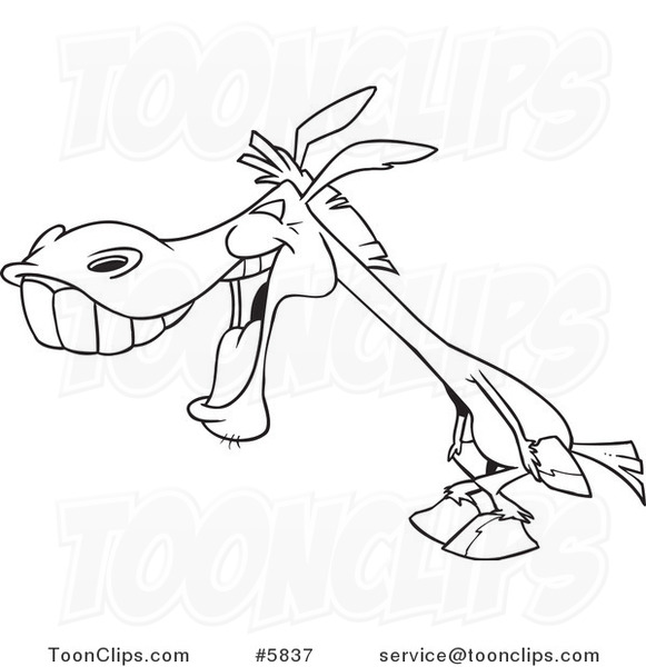 581x600 Cartoon Black And White Line Drawing Of A Donkey Laughing