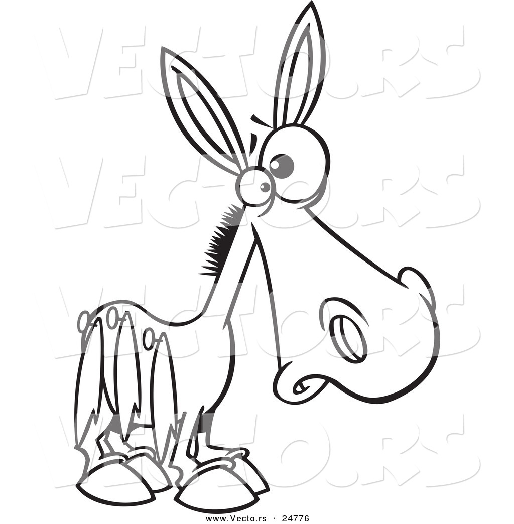 1024x1044 Vector Of A Cartoon Black And White Outline Donkey Pinned
