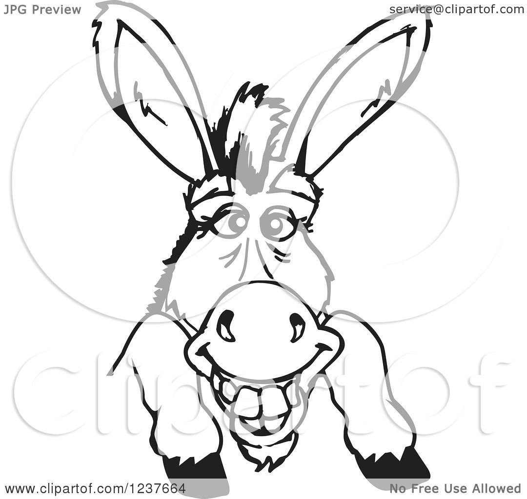 1080x1024 Clipart Of A Black And White Happy Donkey Smiling Over A Sign