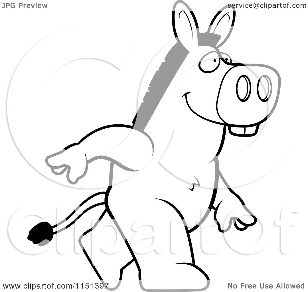 1080x1024 Cartoon Clipart Of A Black And White Donkey Walking Upright