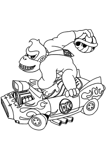 347x480 Donkey Kong Drives A Car Coloring Page Free Printable Coloring Pages