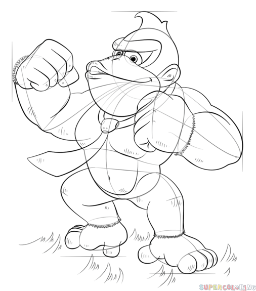 506x575 How To Draw Donkey Kong Step By Step Drawing Tutorials