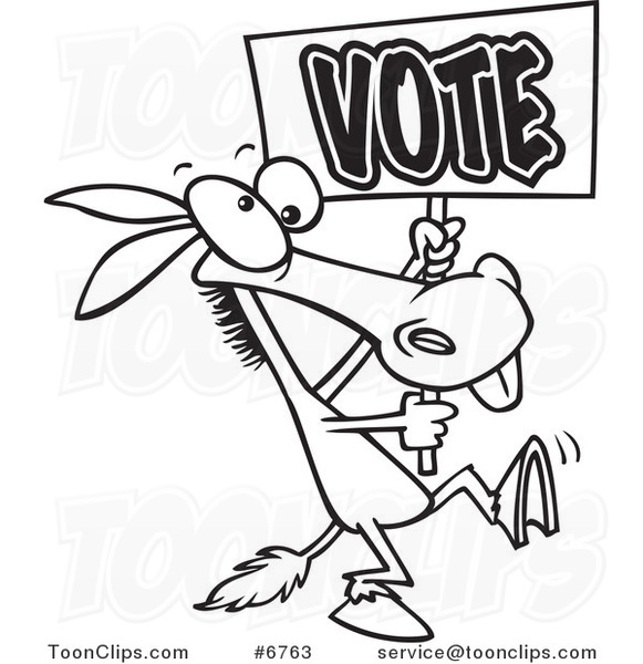581x600 Cartoon Black And White Line Drawing Of A Donkey Carrying A Vote