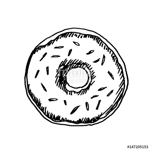 500x500 Hand Drawn Donut Isolated On White Background. Sketch, Vector