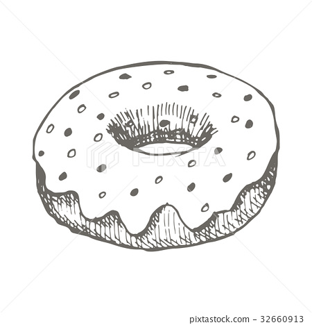 450x468 Vector Vintage Donut Drawing. Hand Drawn