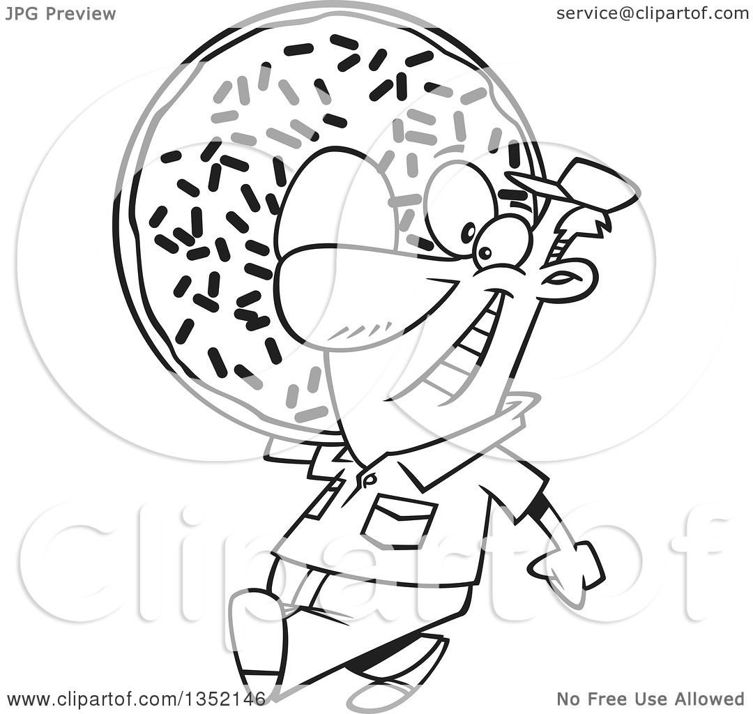 1080x1024 Outline Clipart Of A Cartoon Black And White Happy Worker Man