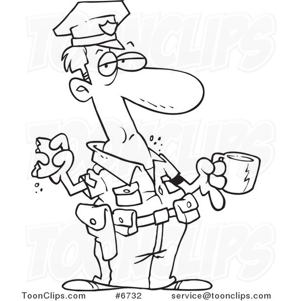 581x600 Cartoon Blacknd White Line Drawing Of Police Guy Eating