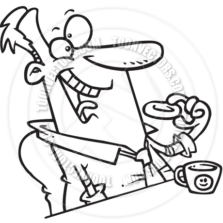 460x460 Cartoon Donut Break (Black And White Line Art) By Ron Leishman