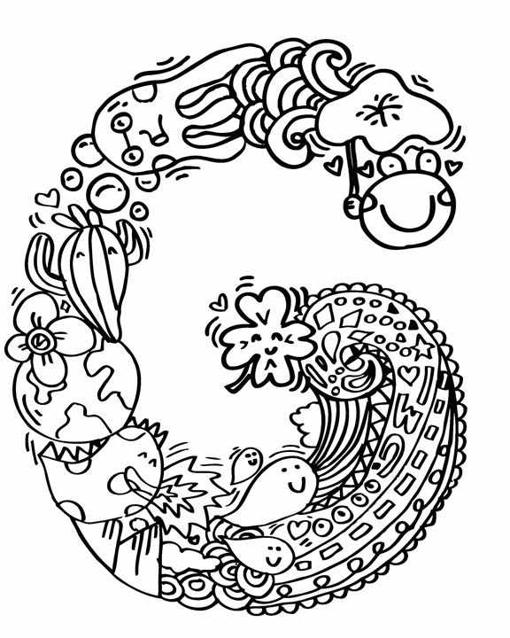 576x720 Alphabet G Doodle Art