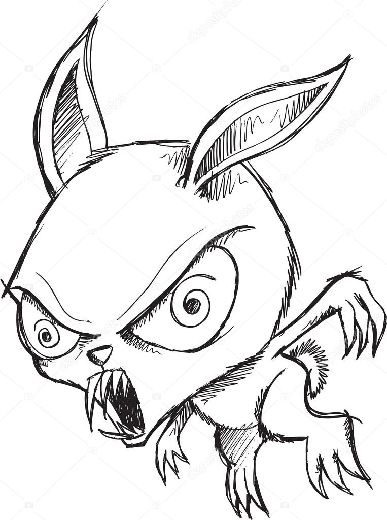 763x1024 Sketch Doodle Drawing Zombie Bunny Vector Art Stock Vector