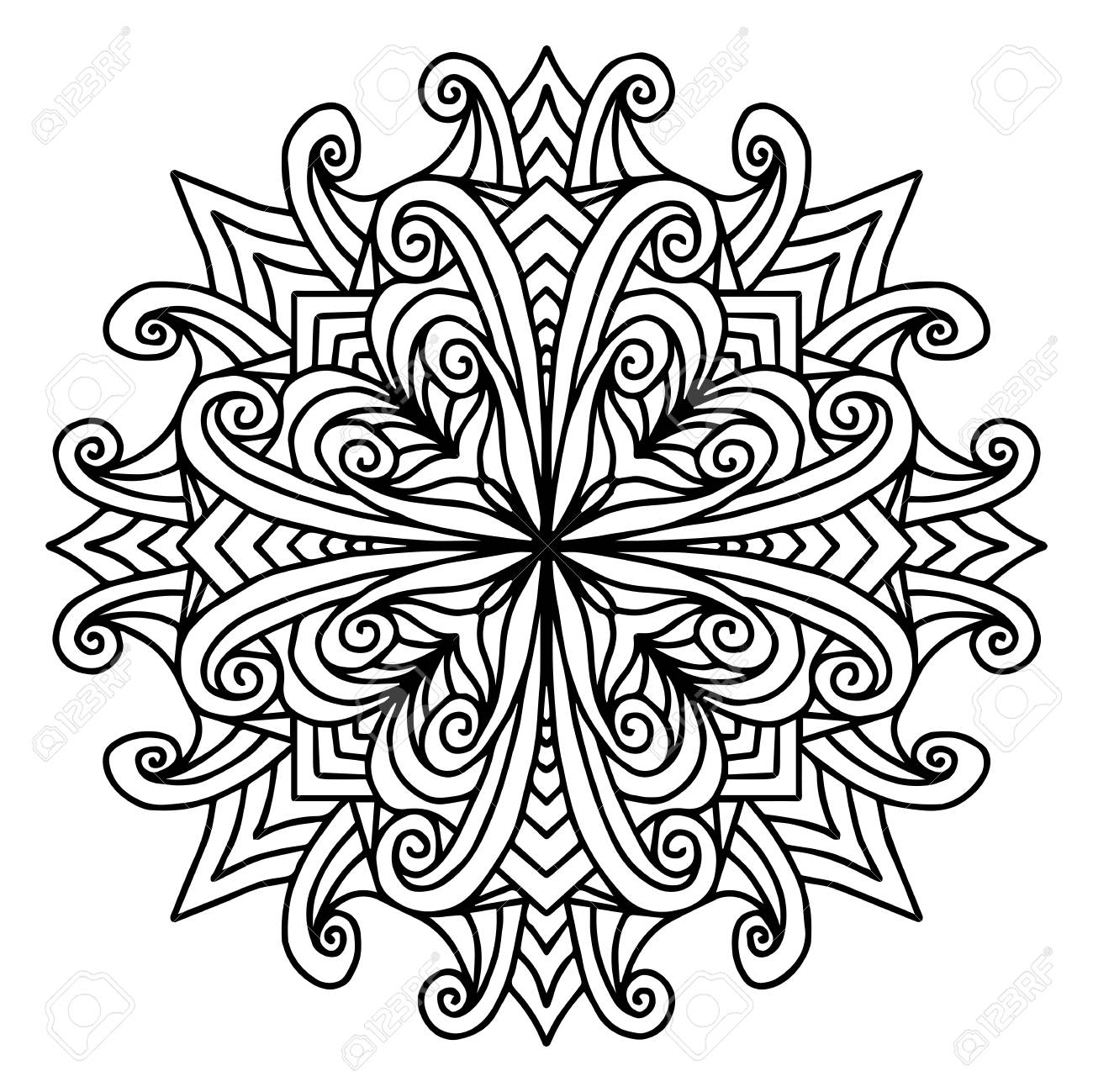 1300x1299 Wave Hand Drawing Doodling Mandala Coloring Page Isolated Royalty