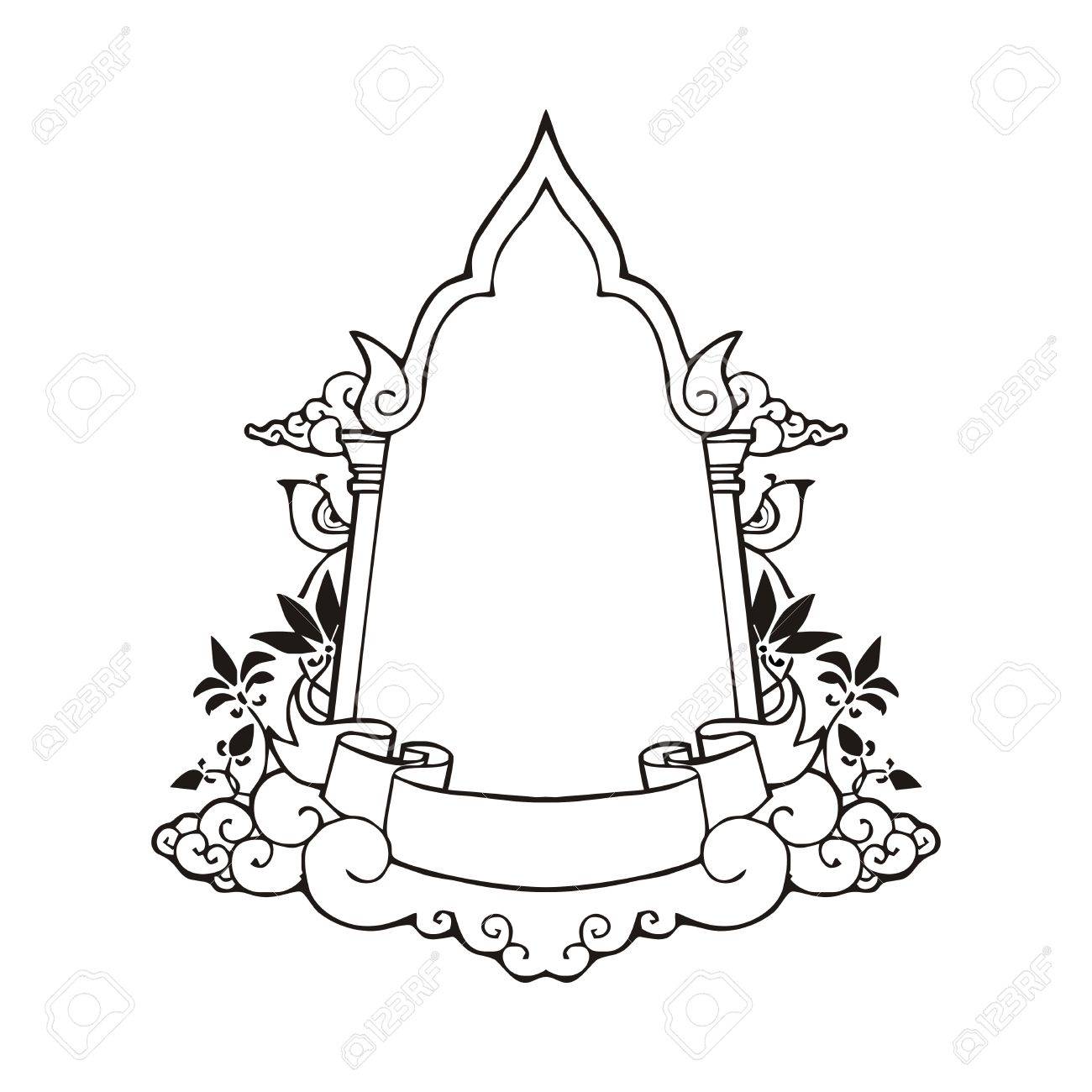 1300x1300 Arch Door Frame And Ribbon Floating On Cloud In Thai Style Royalty
