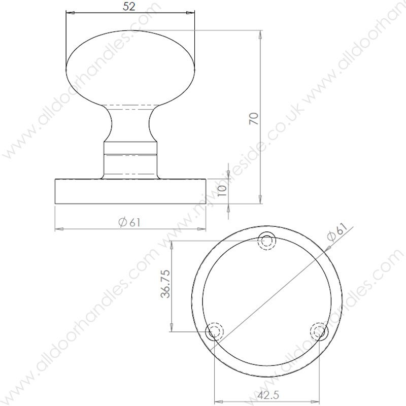 800x800 Carlisle Brass M35 Mushroom Mortice Door Knob