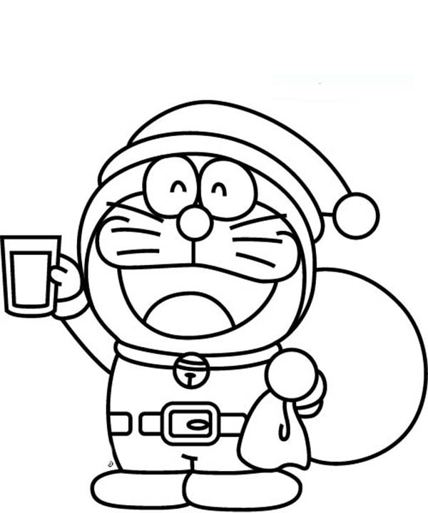 600x720 Doraemon Wearing Santa Claus Costume Coloring Pages