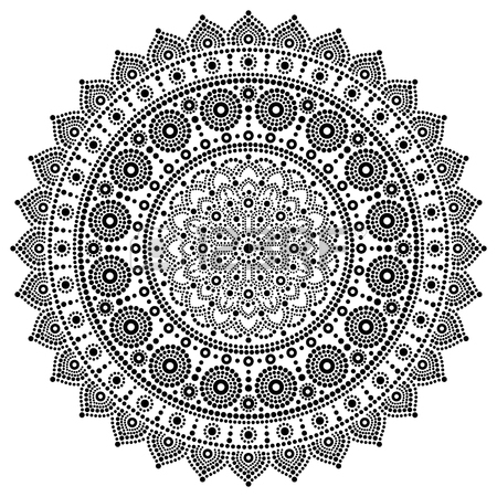 450x450 Mandala Bohemian Vector Dot Painting, Aboriginal Dot Art, Retro