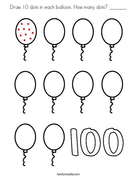 468x605 Draw 10 Dots In Each Balloon How Many Dots Coloring Page