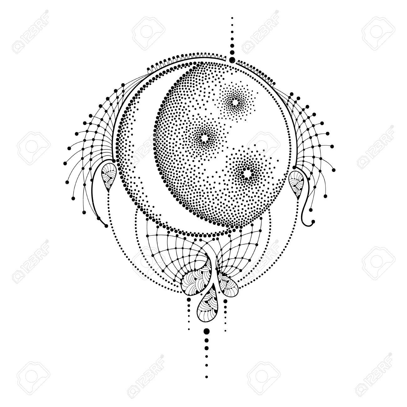 1300x1300 Vector Illustration With Dotted Half Moon, Stars And Decorative