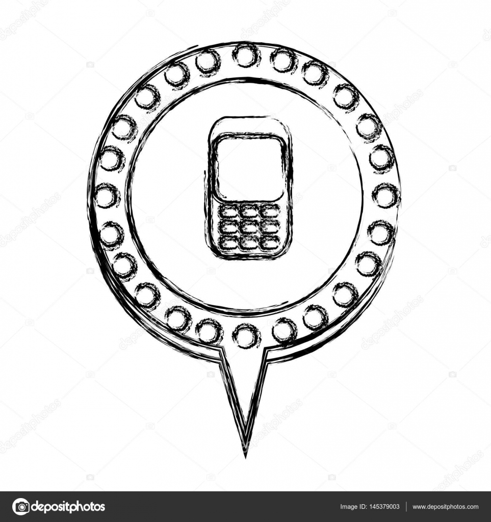963x1024 Monochrome Sketch With Cell Phone In Circular Speech With Contour