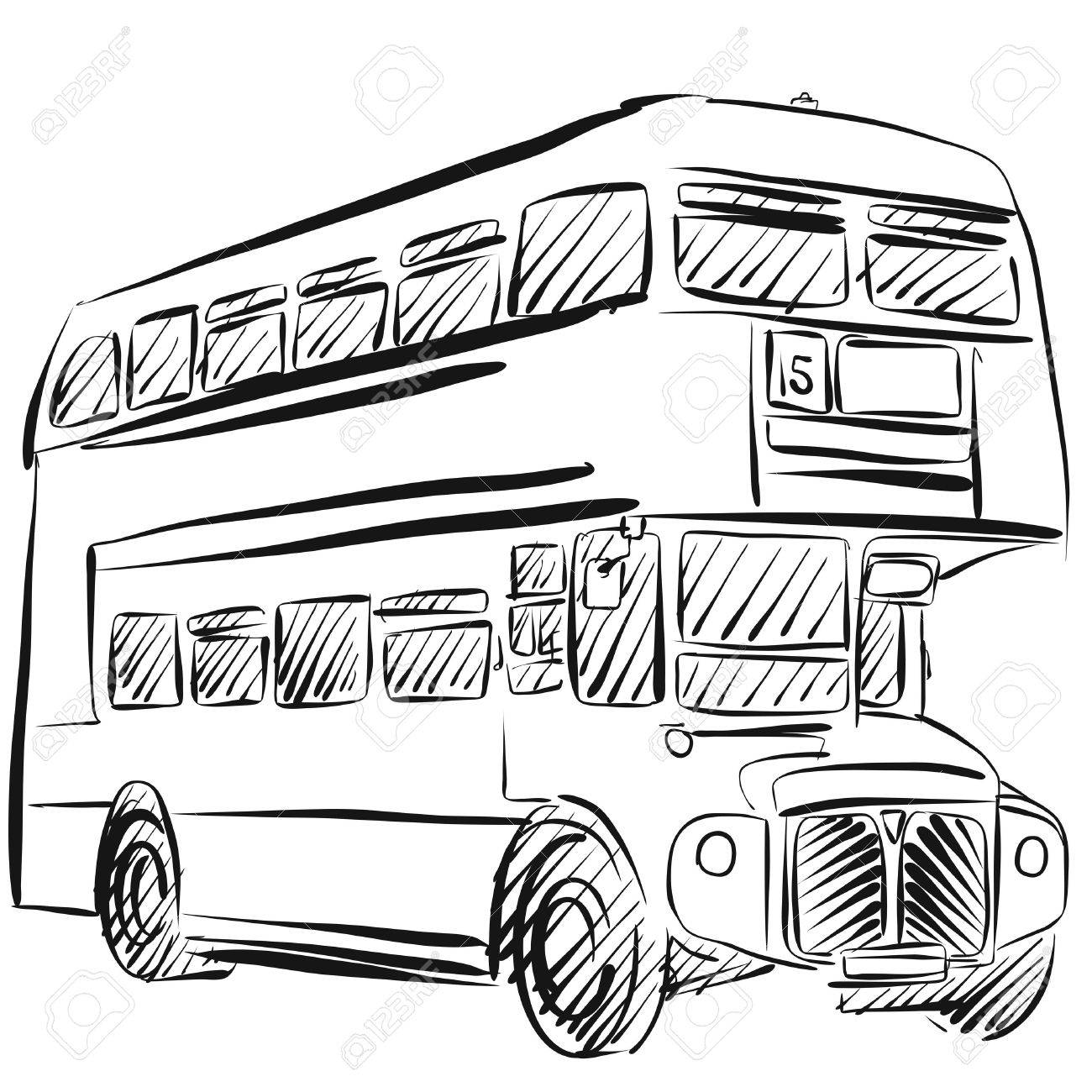 1300x1300 London Bus Freehand Sketch Vector Outline Royalty Free Cliparts