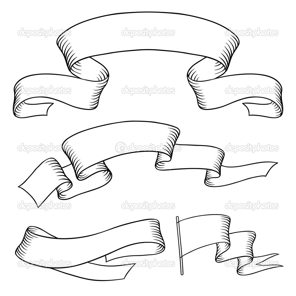 1024x1024 Set Old Vector Banners Hand Drawn Style Hand Lttrng Items