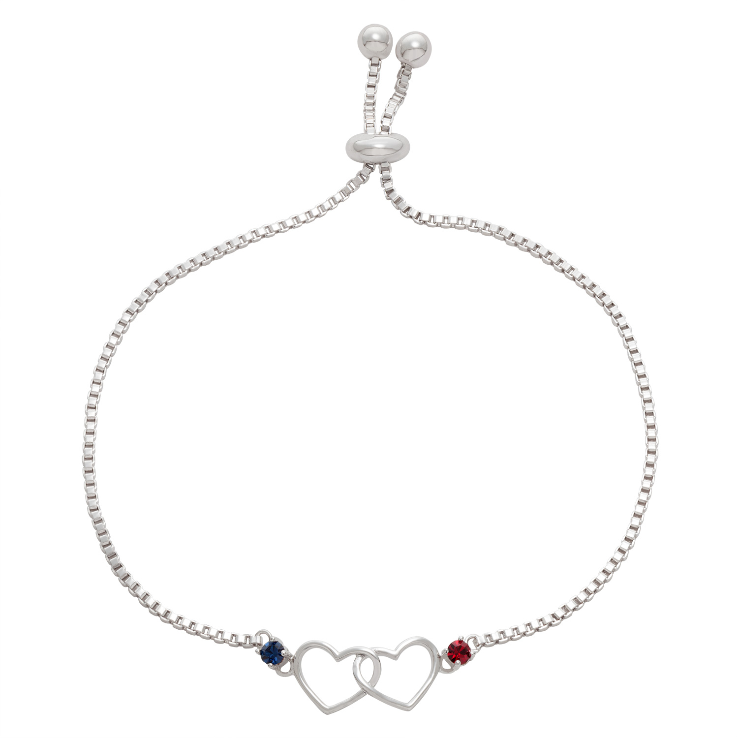 1500x1500 Couple's Birthstone Double Heart Adjustable Bracelet
