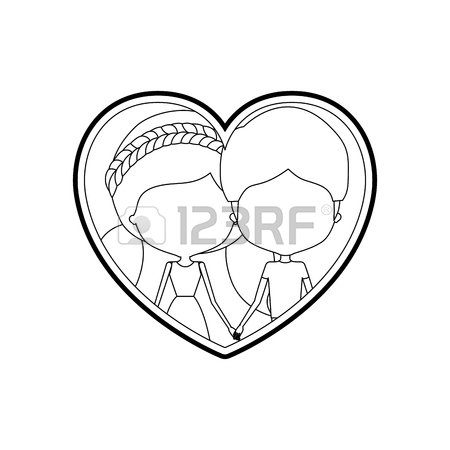 450x450 Blurred Silhouette Heart Shape With Caricature Faceless Couple