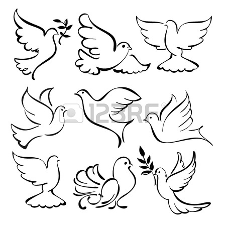 450x450 Flying Dove Sketch Collection Cartoon Illustration Royalty Free