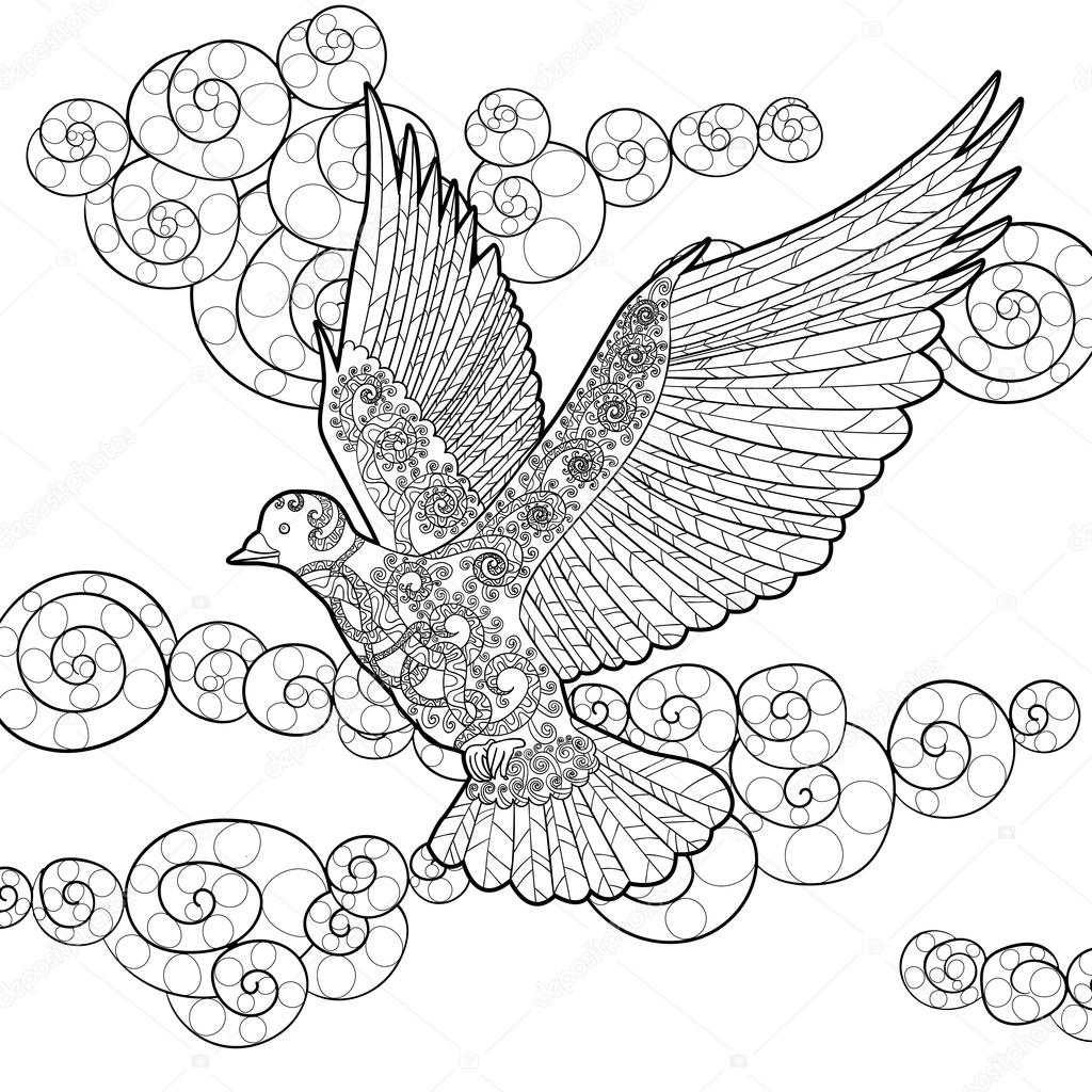 1024x1024 Flying Dove In Zentangle Style. Stock Vector Lezhepyoka