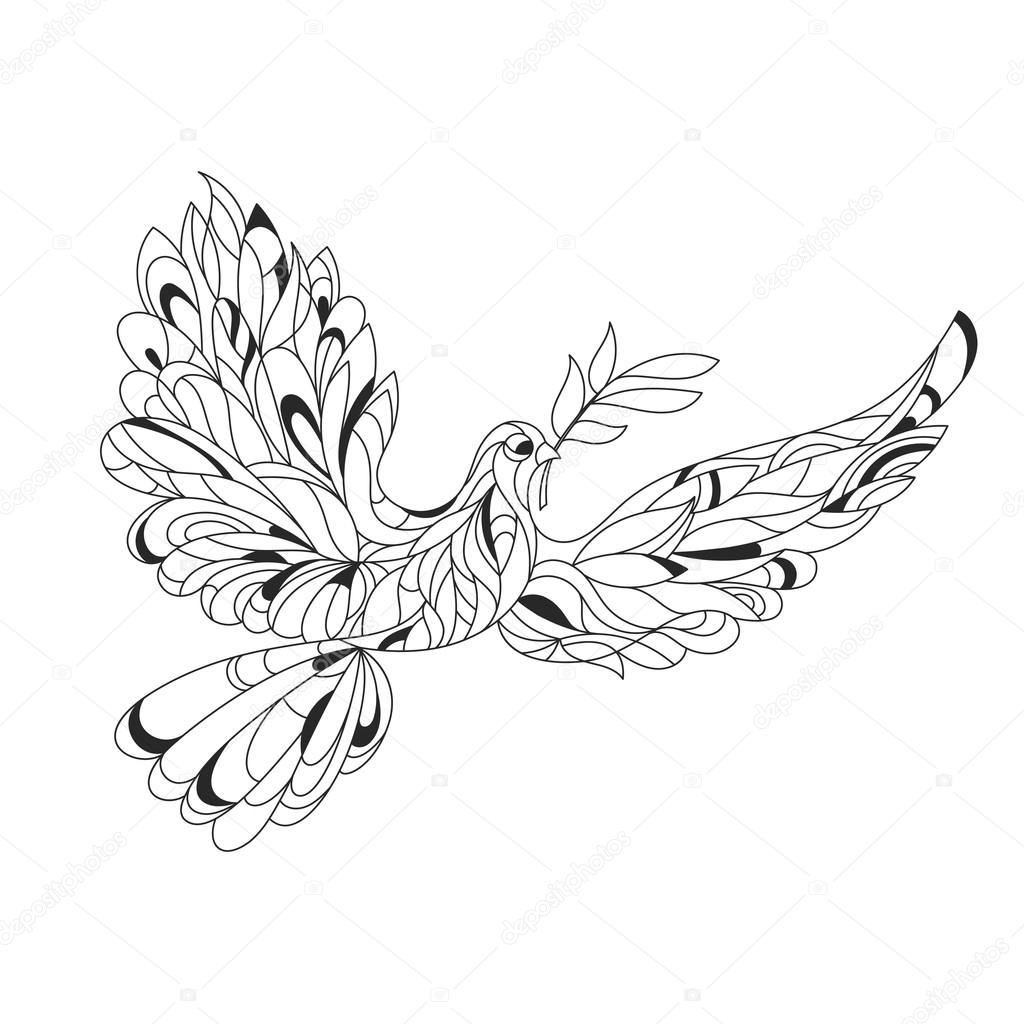 1024x1024 Vector Monochrome Hand Drawn Zentagle Illustration Of Peace Dove