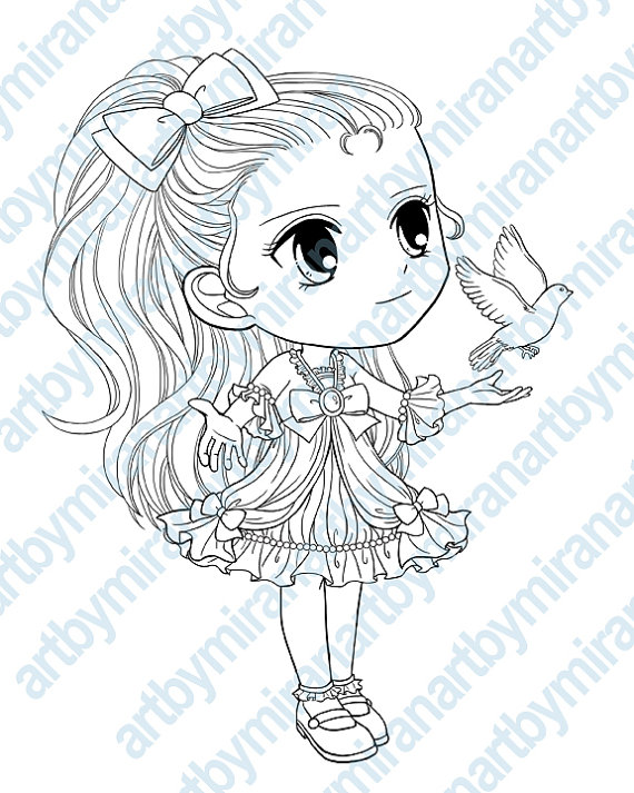 570x713 Digital Digi Stamps, Big Eye Doll Coloring Page, Girl With Dove