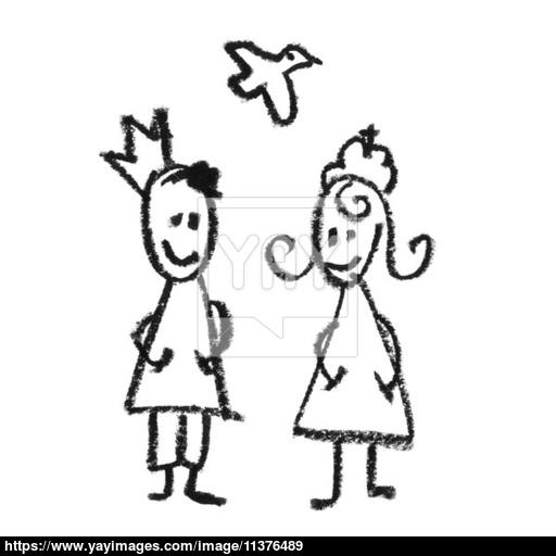 512x512 King And Queen With Flying Dove Doodles Drawing. Image