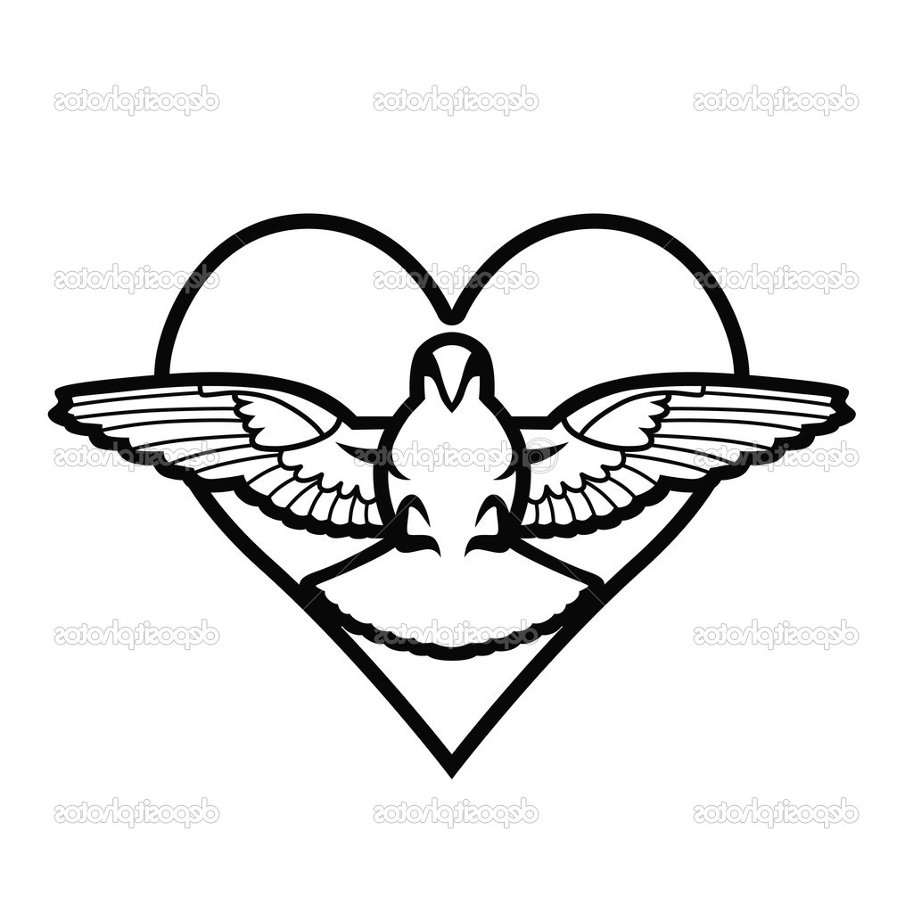 1024x1024 Collection Of Outline Dove And Heart Tattoo