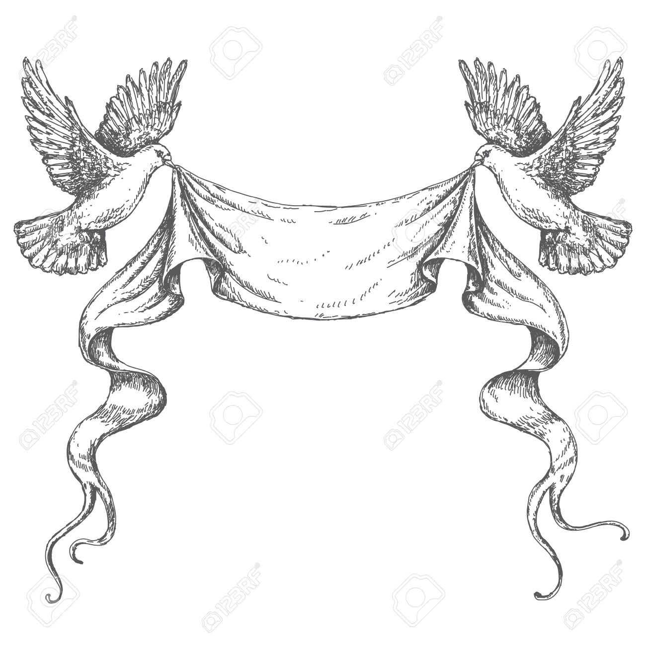 1300x1300 Drawn Dove Ribbon Drawing
