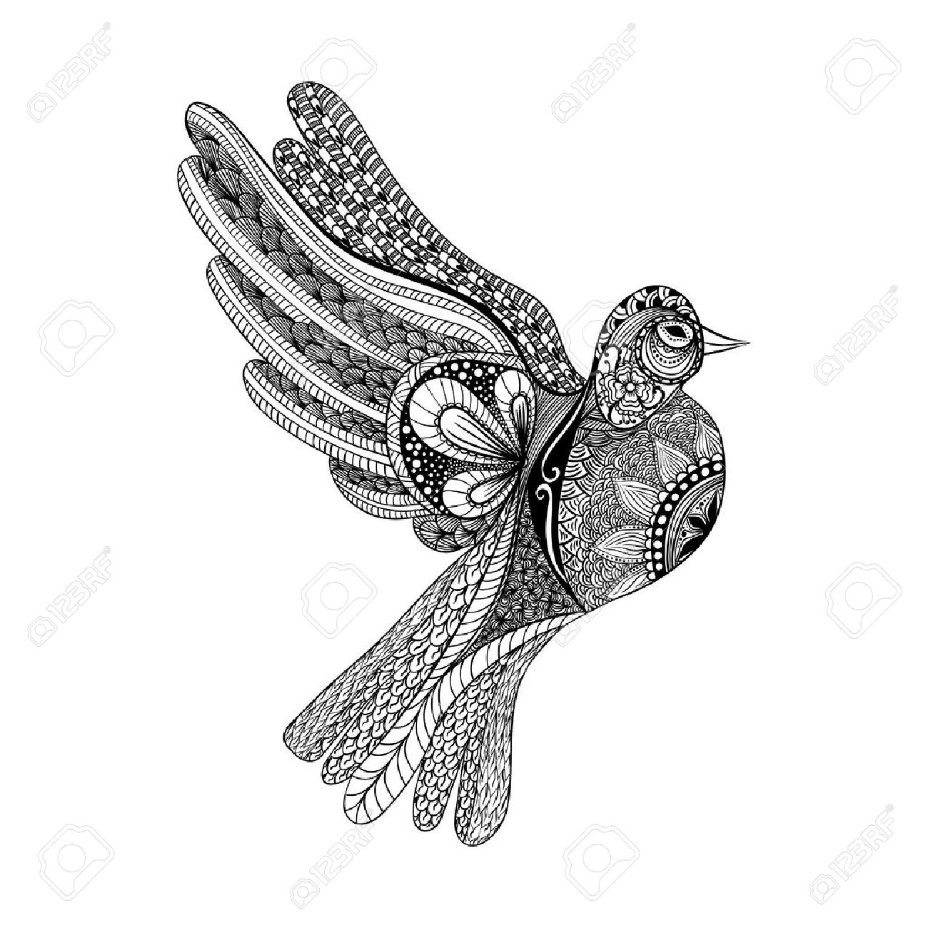 1300x1300 Zentangle Stylized Floral Pigeon For Peace Day. Hand Drawn Dove