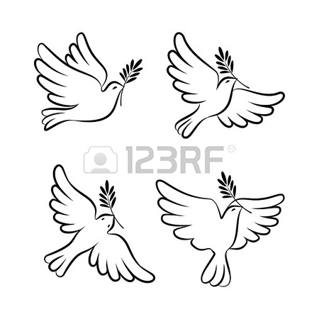 450x450 Flying Dove Vector Sketch Set. Dove Peace. Silhouette