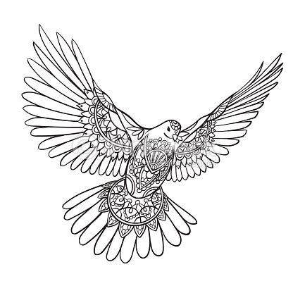 416x416 Flying Dove With Spread Wings In Ethnic Patterns Vector Art