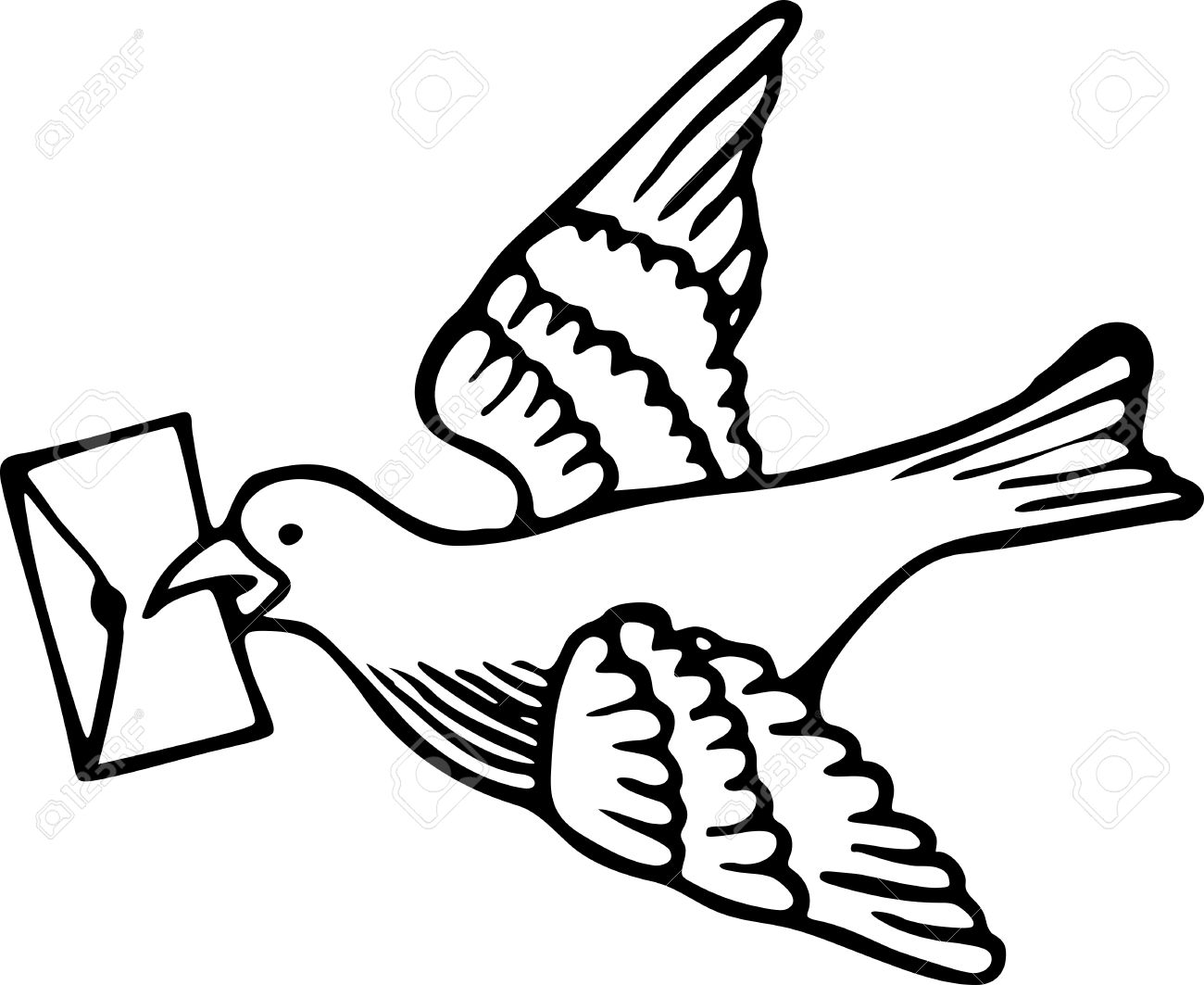 1300x1063 Simple Black And White Line Drawing Of A Dove Carrying A Letter