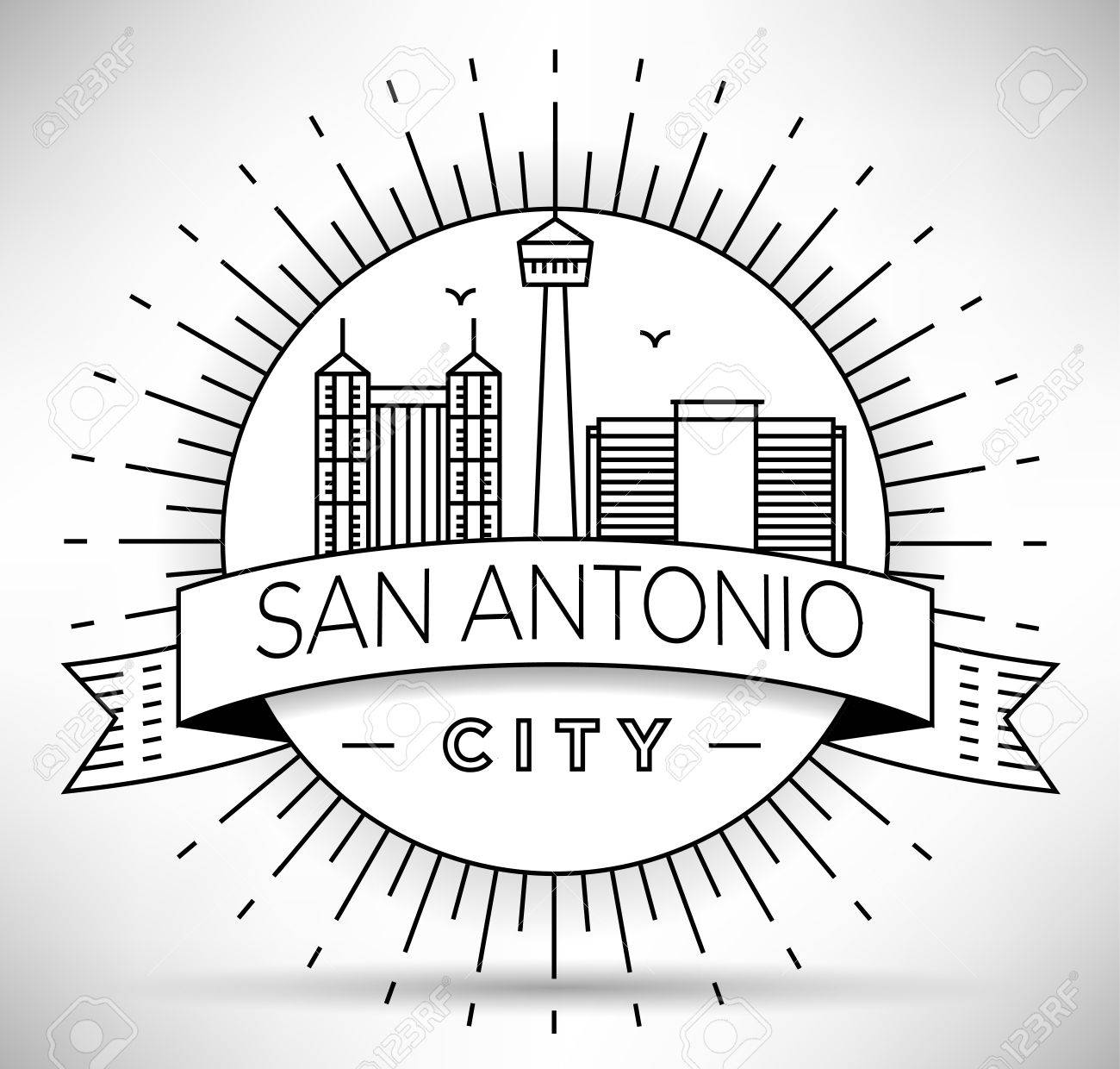 1300x1240 Minimal San Antonio City Linear Skyline With Typographic Design