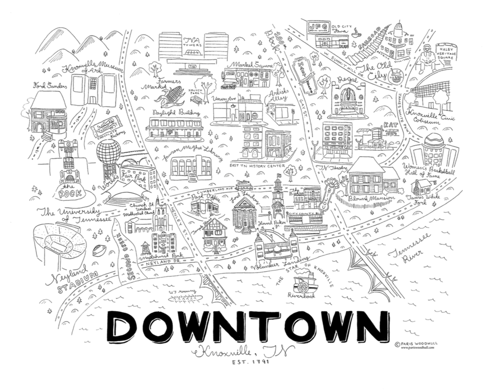 1000x796 Downtown Knoxville Print Paris Woodhull Illustrations