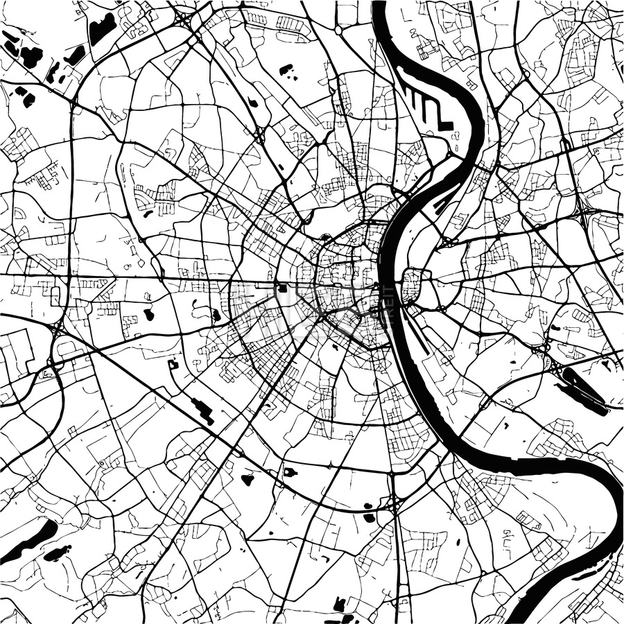 900x900 Cologne, Germany, Monochrome Map Artprint Cartography