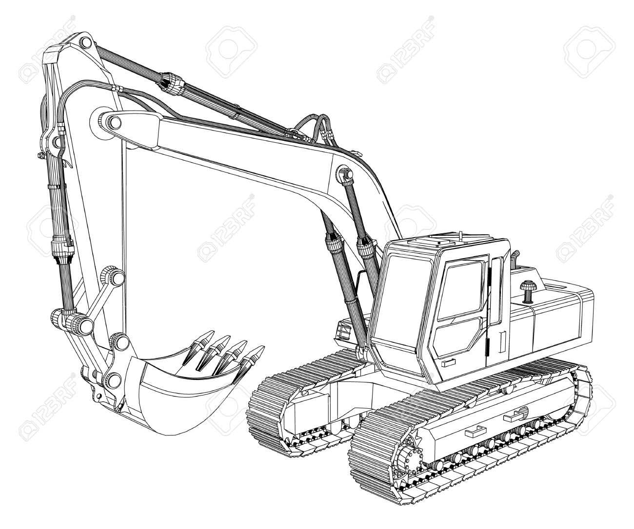 1300x1086 Excavator Sketch Isolated On White Background Stock Photo, Picture