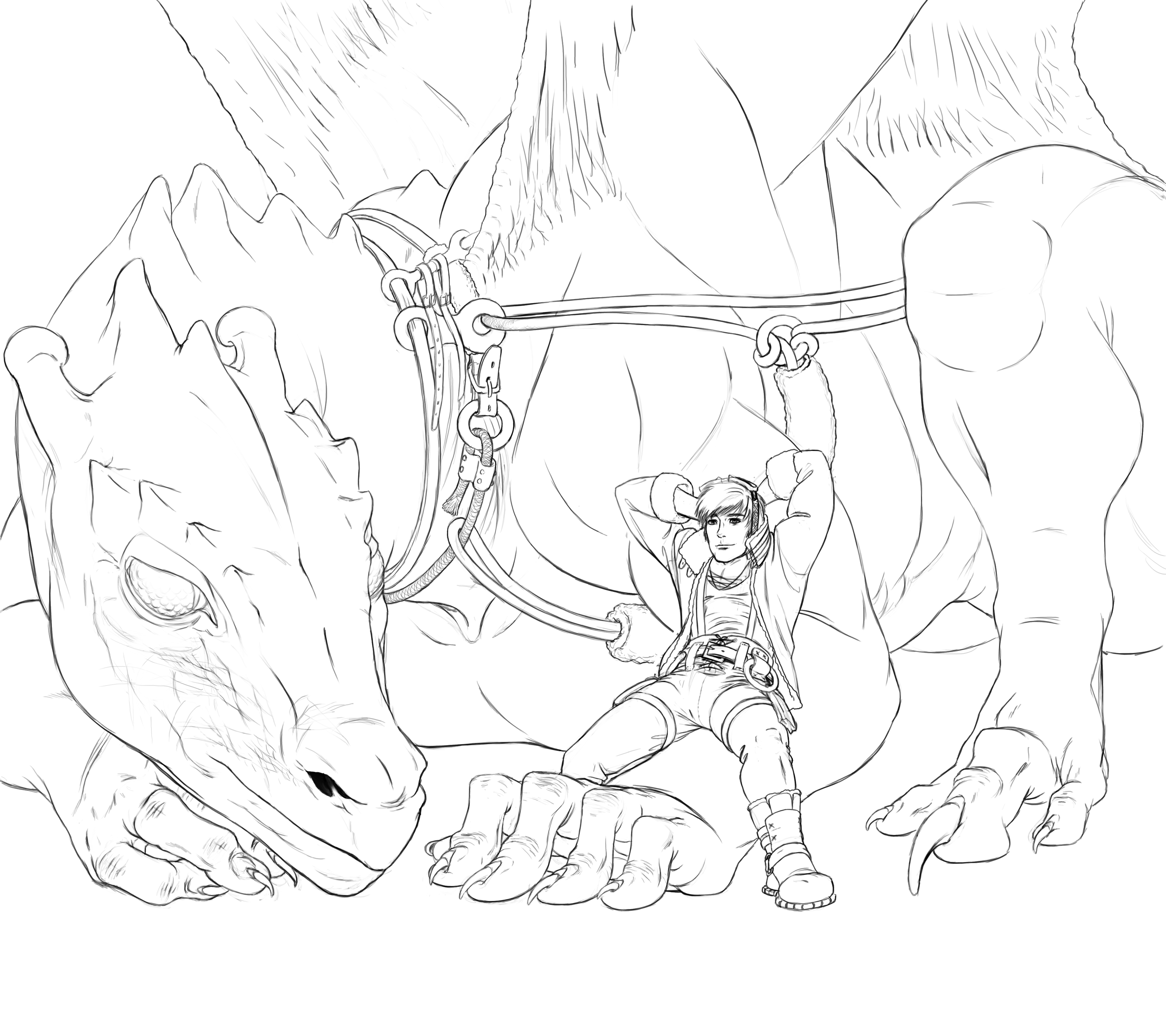 3600x3200 Pernese Dragon And Rider Lineart (2010) Weasyl