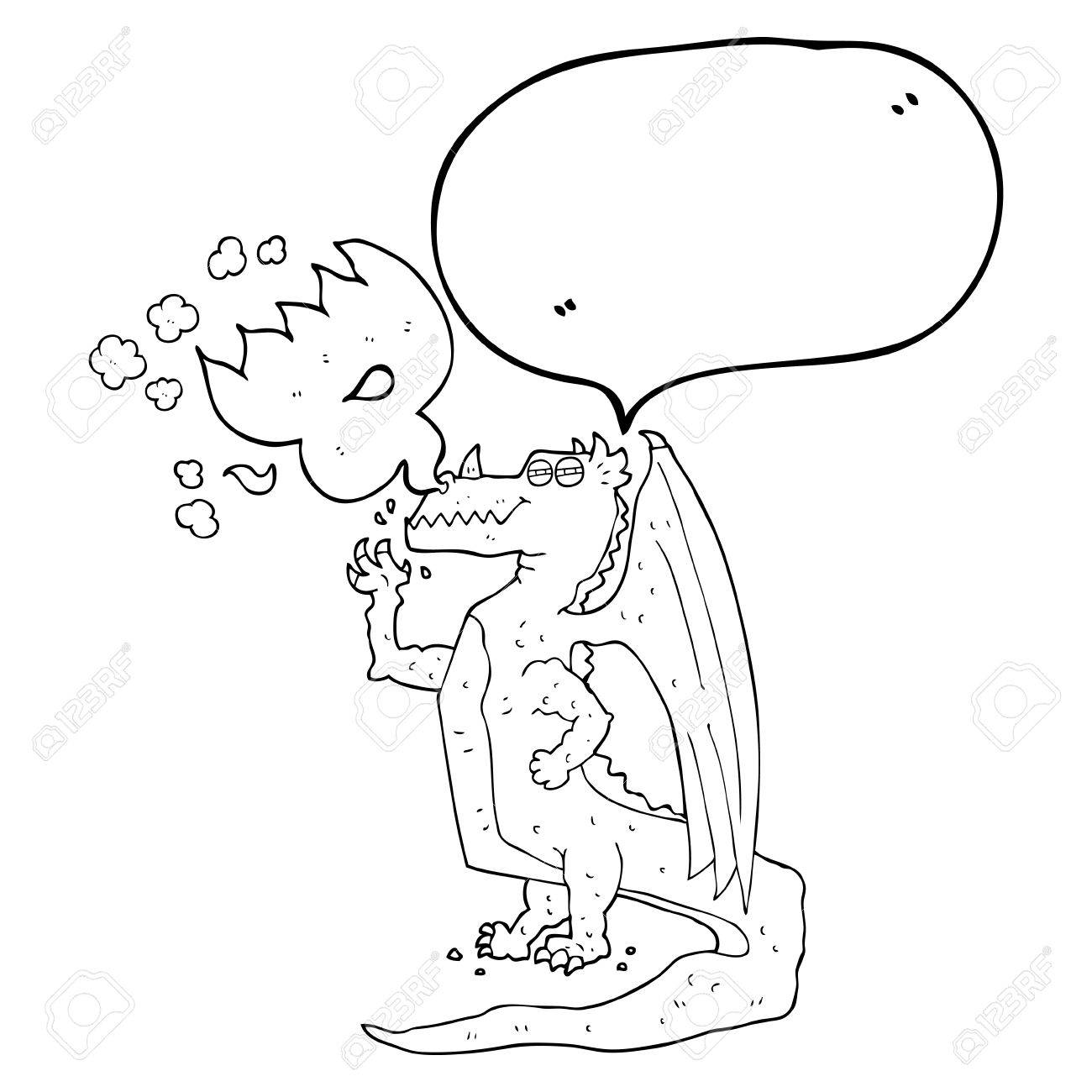 1300x1300 Freehand Drawn Speech Bubble Cartoon Happy Dragon Breathing Fire