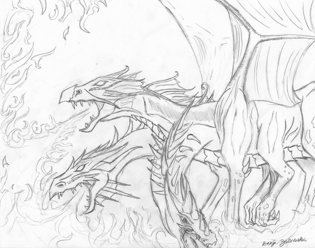 1008x793 Three Headed Hydra Breathing Fire By Blue Fire Dragon