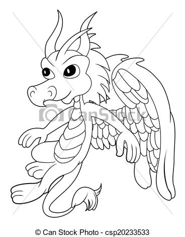 368x470 Little Dragon Cartoon Line Art. Cute Little Flying Dragon