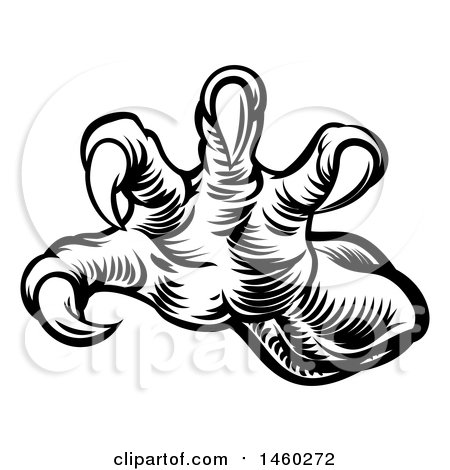 450x470 Clipart Of Black And White Woodcut Monster Or Dragon Claws