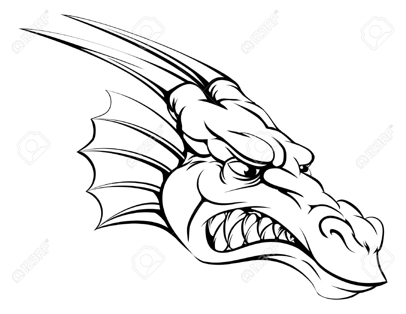 1300x1006 A Drawing Of A Mean Tough Dragon Mascot Head Ilustraciones